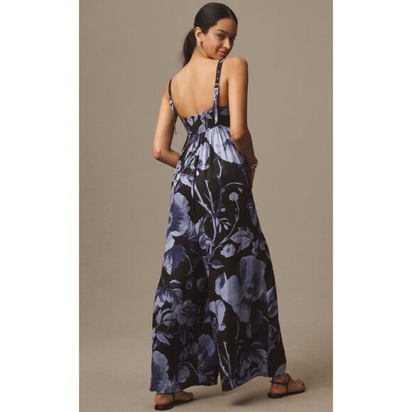 Anthropologie Maeve Jumpsuit Purple Floral Bandeau Preppy Vacay Retro Sz XS NWT